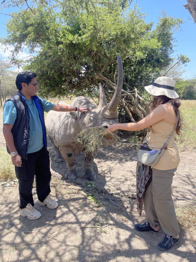 Safari Lab Guests with Baraka, the Rhino