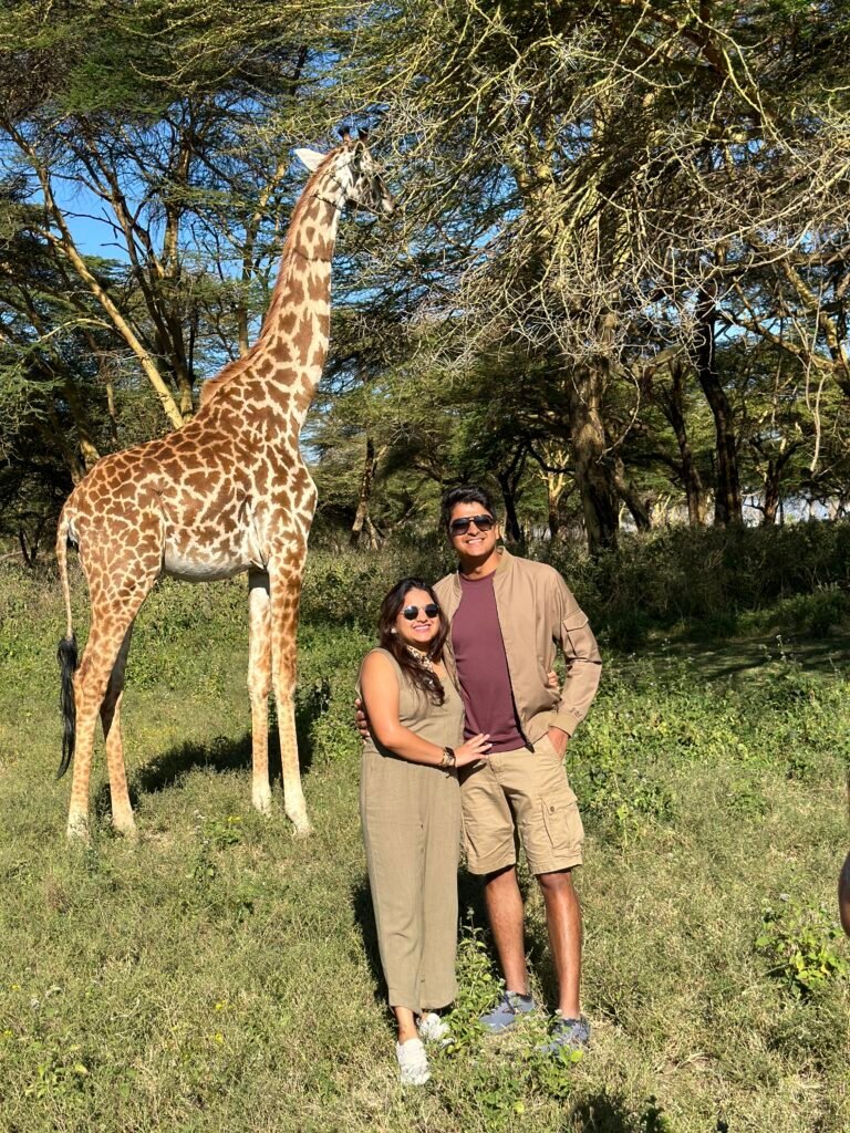 Safari Lab guest with a giraffe