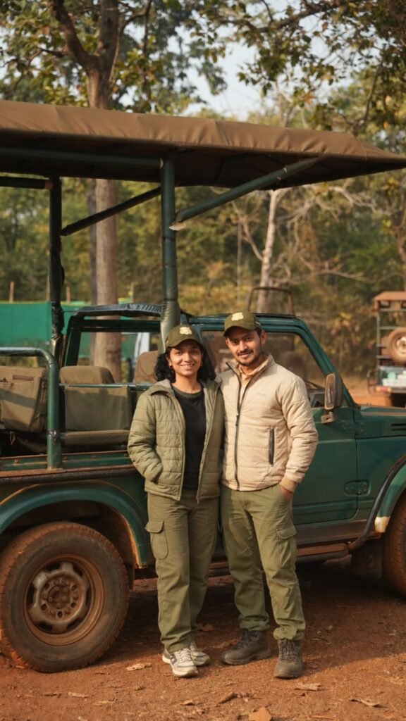Safari Lab team beside a safari vehicle in India